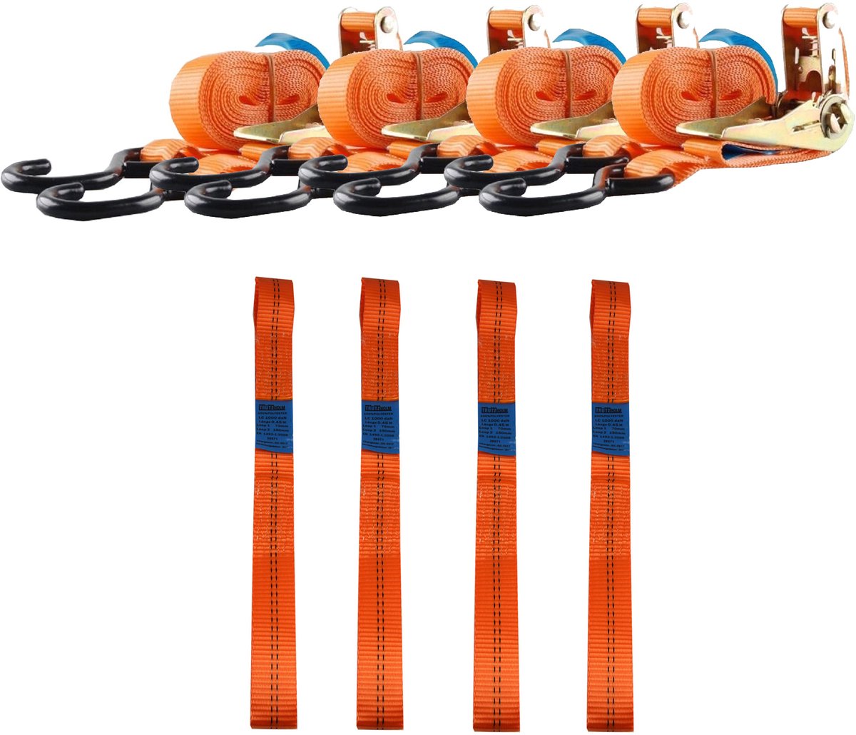 4 riemlussen dubbele lus + 4 spanriemen motorfiets spanriem bromfiets