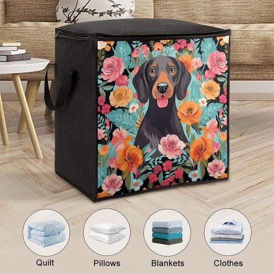 Opbergzakken Quilt - Kledingzakken Dekbed - Opbergen Kleding - Transparant Venster - 475 x 351 x 49 cm - Hond Bloemen — afbeelding 3