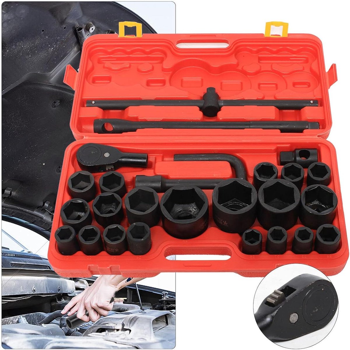 Dopsleutelset 21-65 mm - Steeksleutelset Ratelset - Auto reparaties - 6-punts design - 26 stuks - Zilver