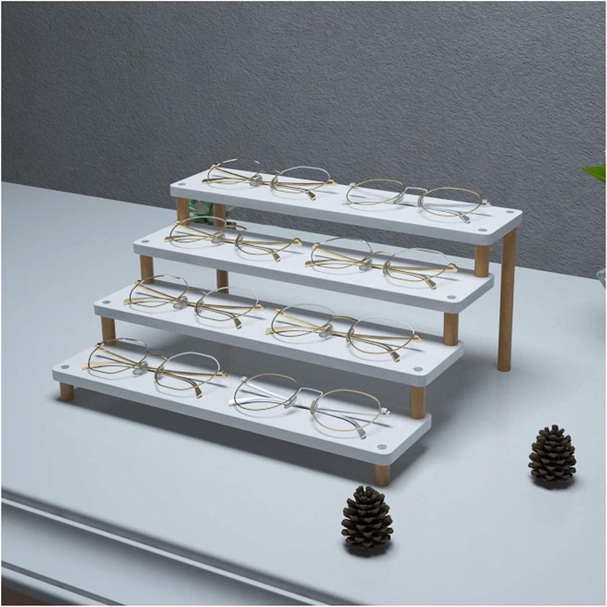 Brillen Display - Zonnebril Organizer - Ruimte Besparen - Houten Materiaal - 5 Lagen - Wit