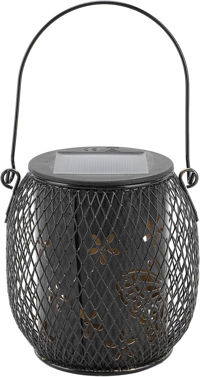 Zonne Lantaarn - Hanglamp Buiten - Tuin Decoratie - Vlinderpatroon - 11.5 cm - Zwart