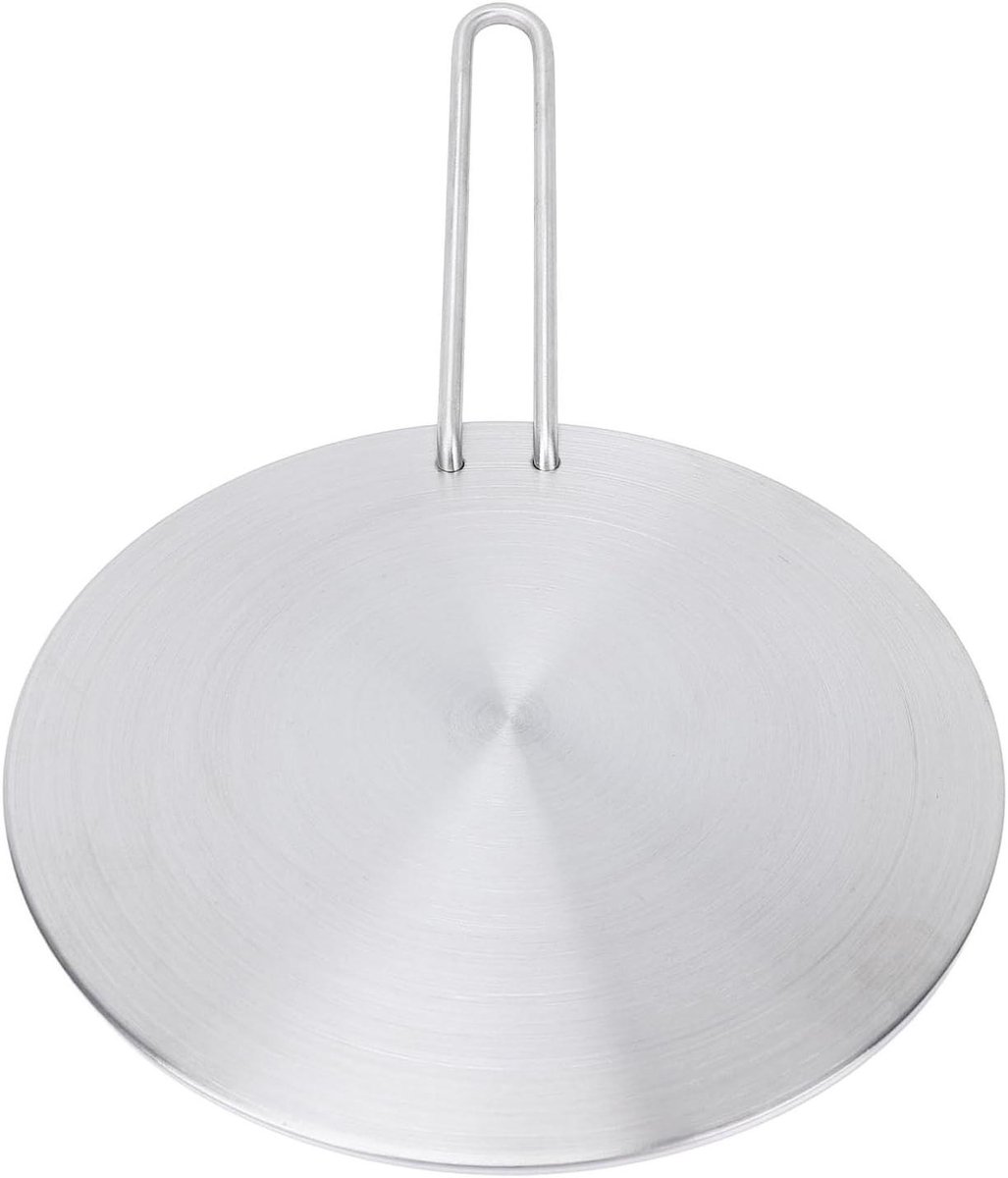 Warmteverspreider Plaat Kookplaat Accessoire Gelijkmatig Koken Afneembare Handgreep 18 cm Diameter Zilver