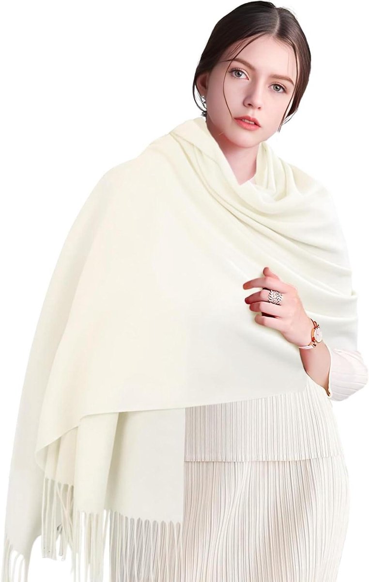 Dames Sjaal - Winter Sjaal - Warmte en Stijl - Groot Forma - 200x70 cm - Wit
