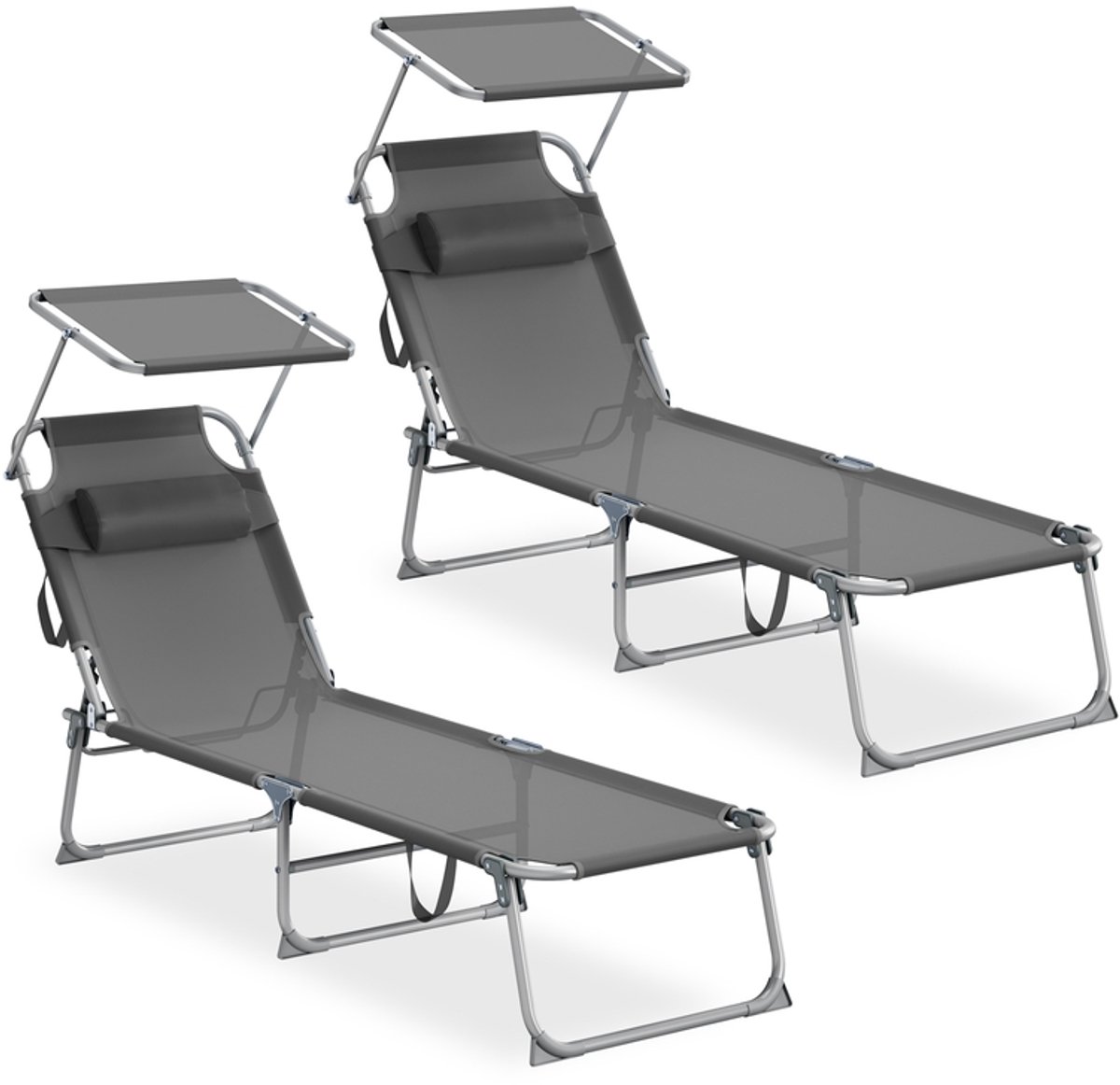 Tweedelige set opklapbare ligstoelen - 2 stuks - Aluminiumlegering en kunststof - Verstelbare rugleuning - Draagvermogen 110 kg
