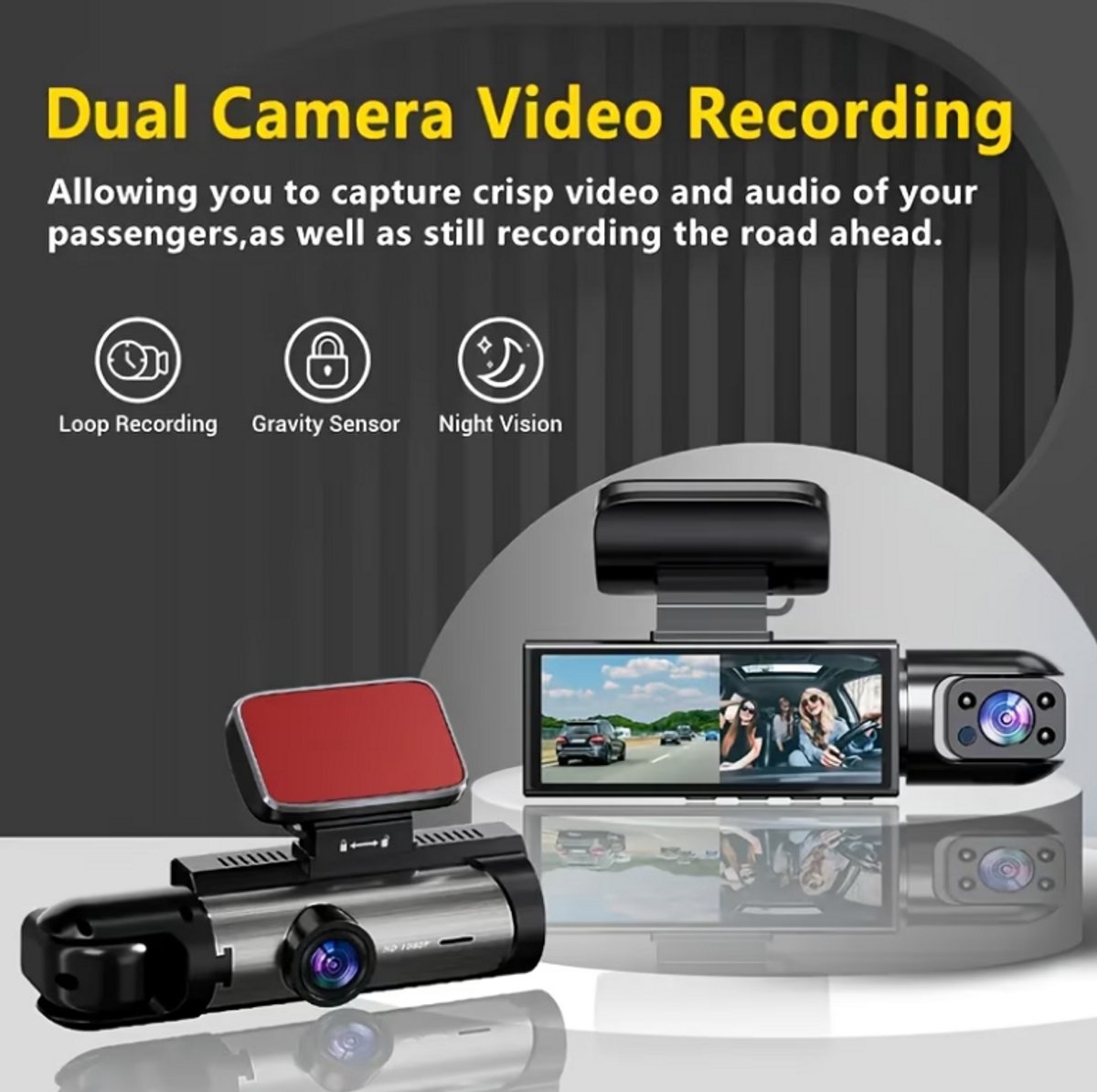 Dashcam Auto Full HD 1080P – Dual Lens Voor & Binnen | IR Nachtzicht, Loop Recording, 3 Inch IPS Scherm incl. SD-Kaart – foto 5