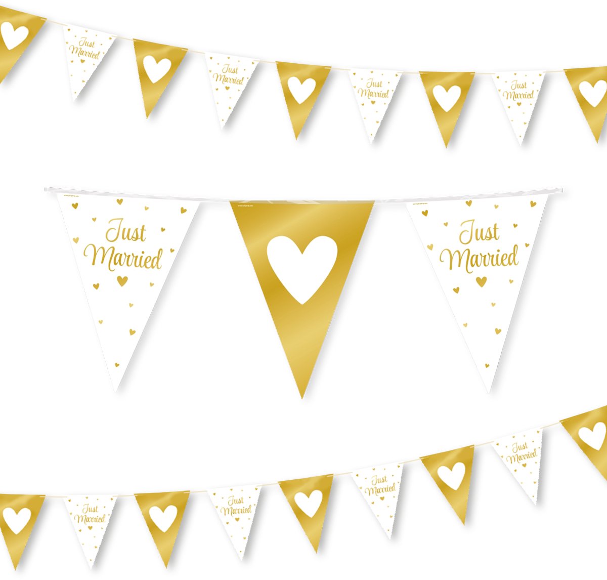 Q2P - Vlaggenlijn - Just Married - Huwelijk - Bruiloft - Versiering - Slingers - Decoratie - Vlaggetjes - Wit Goud - 10 Meter