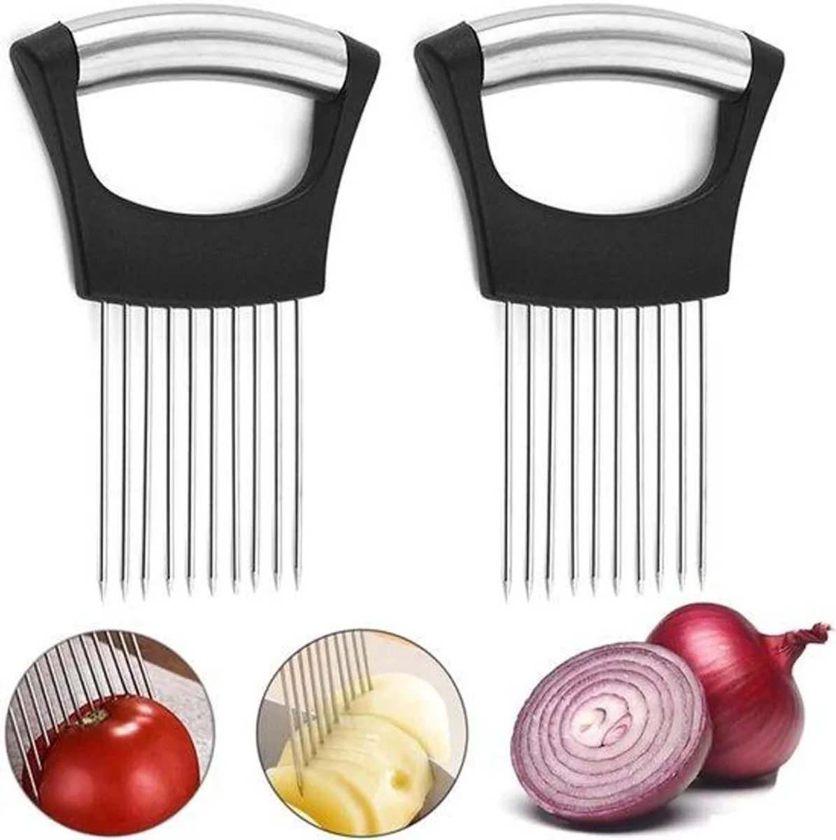 Keukengerei van roestvrij staal, groentesnijder, aardappel- en uiensnijder.