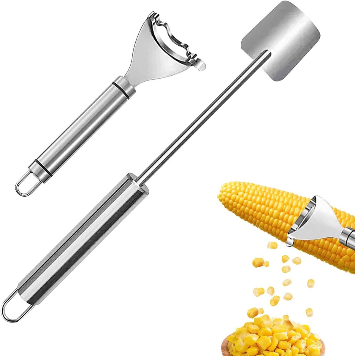 Maïsontpitter, ontpitter van de zuiger, 2 delen, vaatwasserbestendig, roestvrij staal, ontpitter voor keuken, barbecue, feestelijke gelegenheden