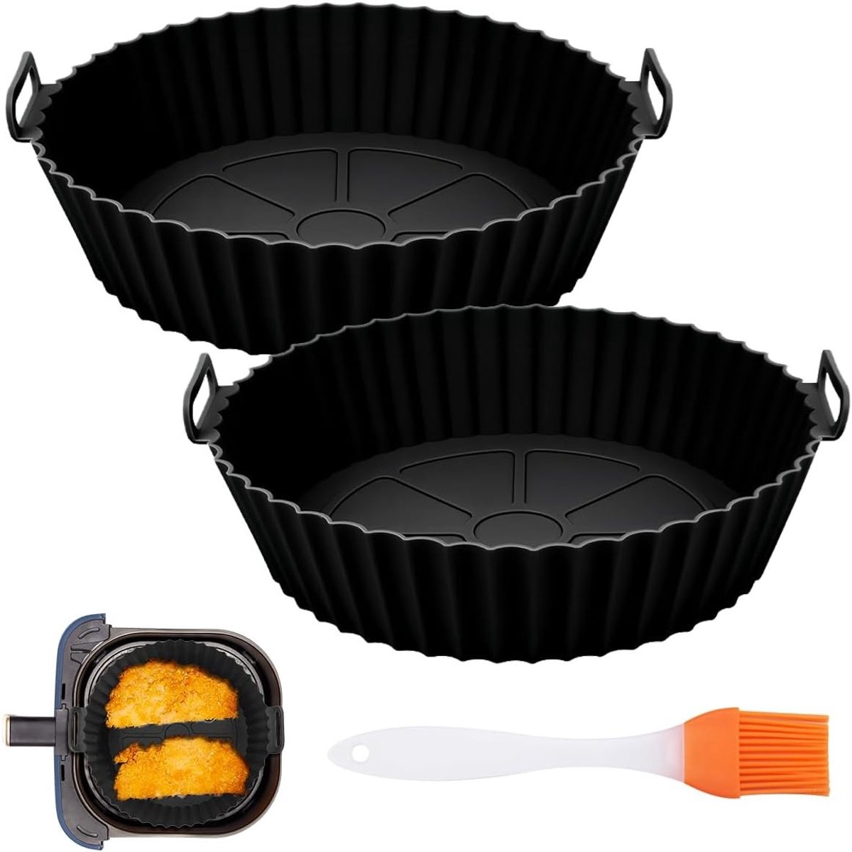Set van 2 Herbruikbare Siliconen Mallen voor Airfryer - Ronde 20 cm Bakvormen voor Gezond Koken en Bakken