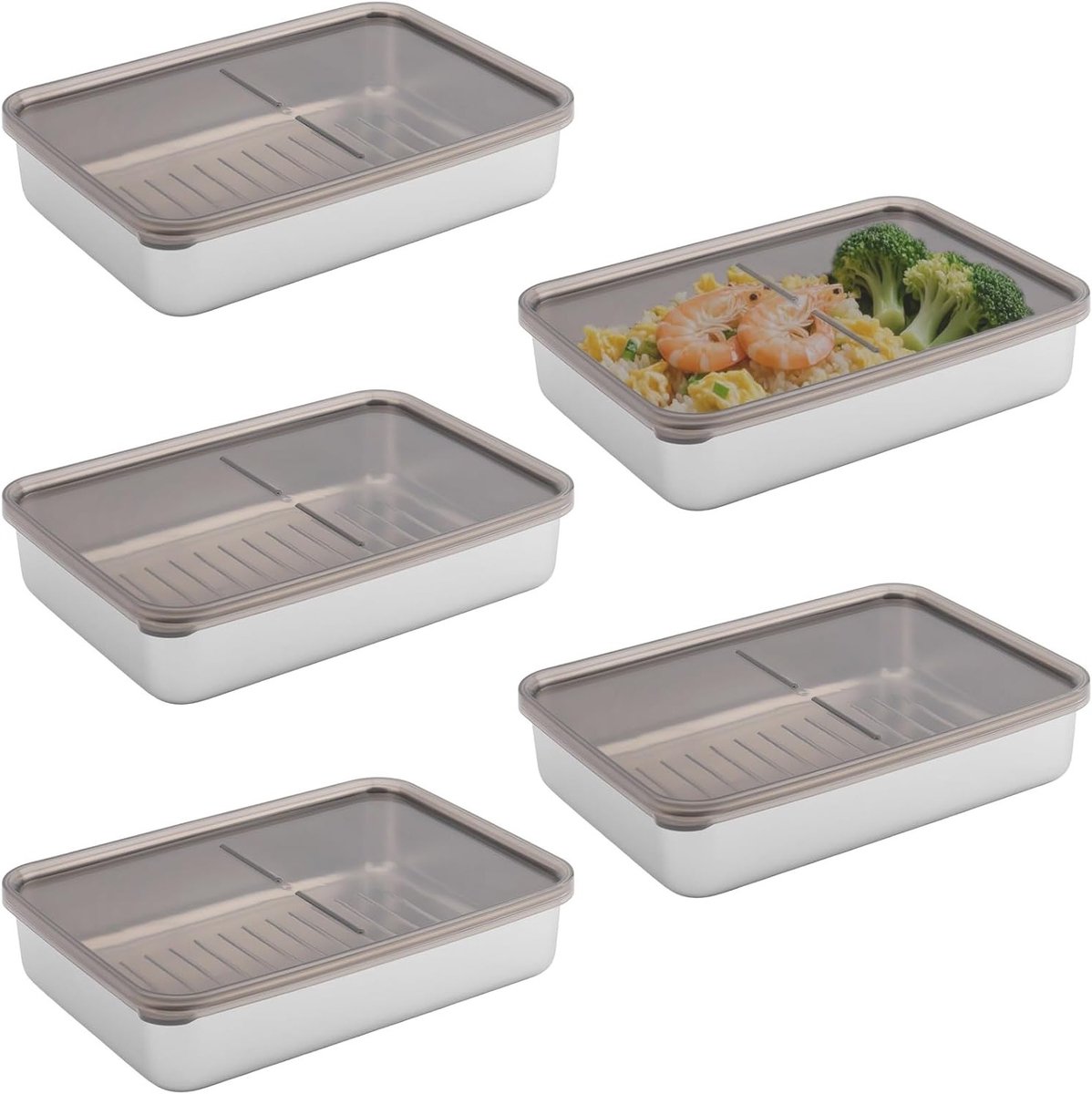 Set van 5 RVS Vleesdozen van 800ml voor de Koelkast - Stapelbare Opbergdozen voor Vlees, Kaas en Snacks, Ideaal voor de Vriezer en Organisatie