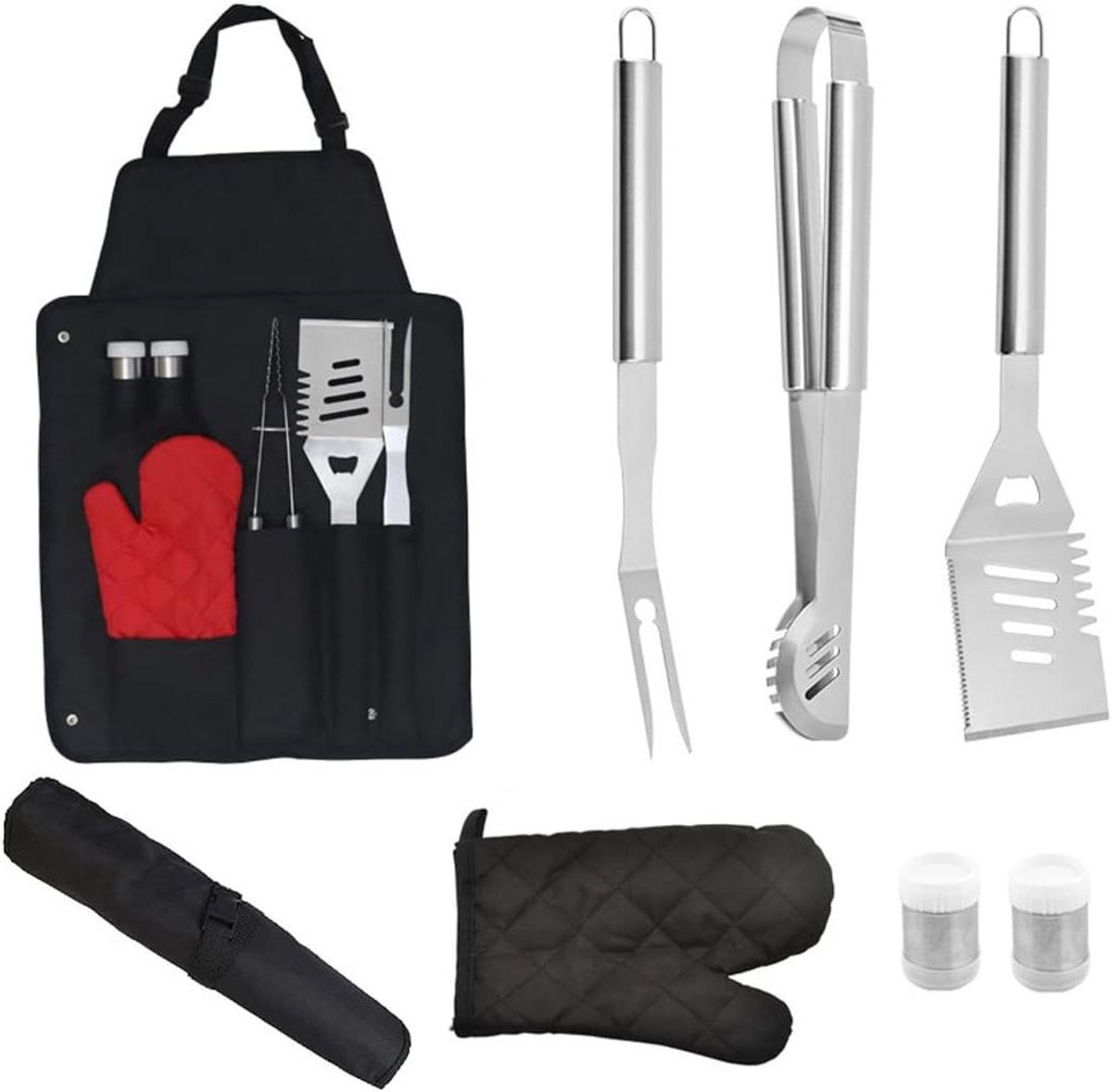 BBQ Grill Set - Grillgerei RVS - Buiten Koken - Heavy Duty Kwaliteit - 7 Delig - Zilver