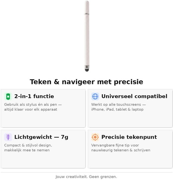 Touchpen Wit - Stylus Pen voor Tablet en Smartphone - Universeel Geschikt voor iPad iPhone Samsung Android — afbeelding 2