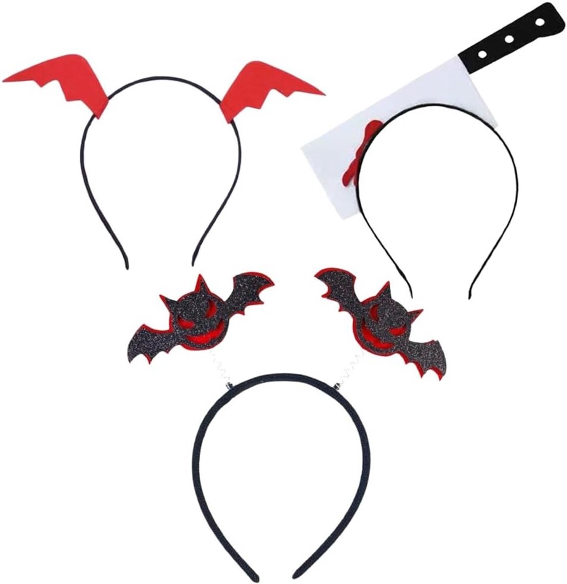 3-delige Halloween-haarbandenset met keukenmes, vleermuis en vleugels voor feestkostuums en rollenspellen, perfecte accessoires voor dames tijdens Halloween evenementen