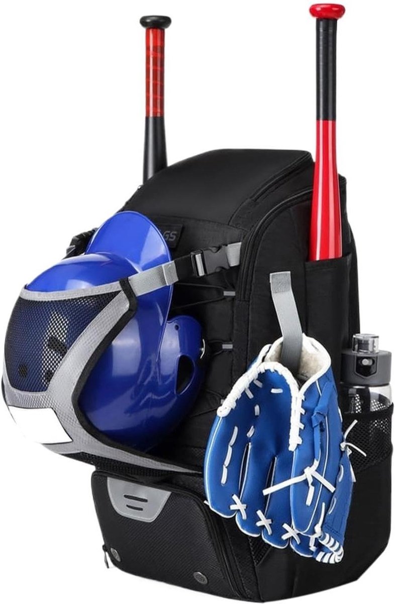 Honkbal Tas - Softbal Tas - Sportuitrusting Vervoeren - Ingebouwd Schoenenvak - 29 Liter - Zwart