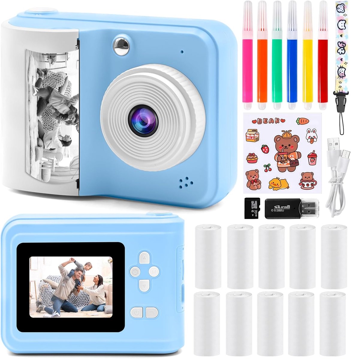 Digitale Camera Printen - Kinder Camera - Foto's Maken Kleuren - Direct Printen Zonder Inkt - 32GB Kaart - Blauw