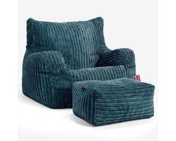 LOUNGE PUG, Zitzak Fauteuil Poef met Voetenbank, Corduroy Teal