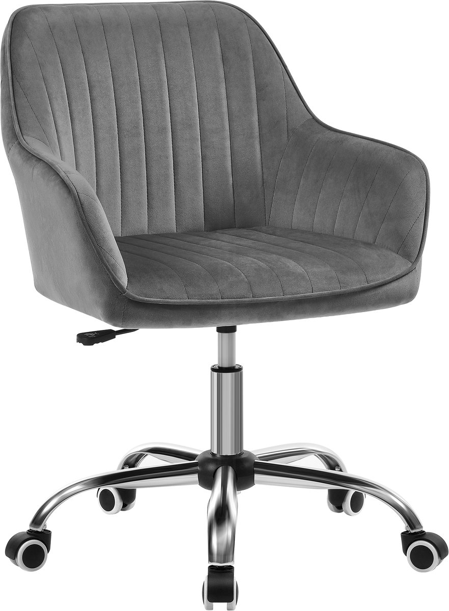 Songmics Bureaustoel - Relaxfauteuil - Draaibaar - Met Fluwelen Bekleding - In Hoogte Verstelbaar Leigrijs