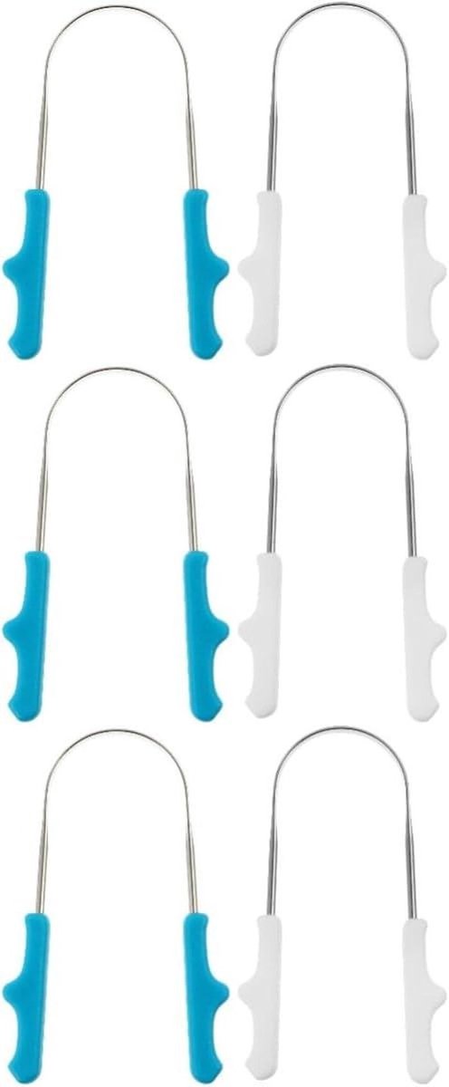 Tongreiniger Set - Mondhygiëne Hulpmiddel - Frisse Adem - Ergonomisch Ontwerp - 6 Stuks - Zilver