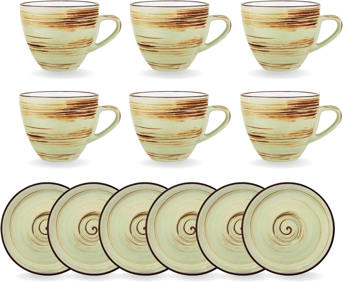Wilmax England ColorBoom Spiral - Cappuccino Kop en Schotel Set - 190 ml - Set van 6 - Pistache