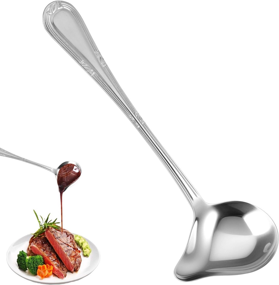 Multifunctionele RVS Sauslepel met Tuit van 20 cm, Geschikt voor Soepen, Dressings en Sauzen, Vaatwasmachinebestendig