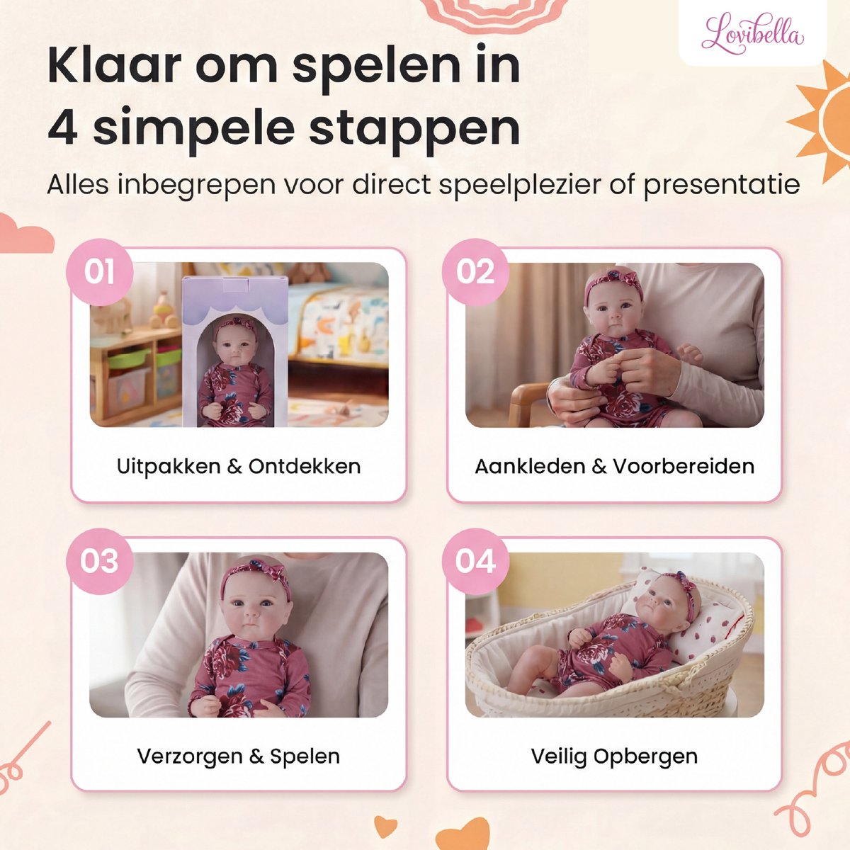 Lovibella® Nora Reborn Baby Pop Meisje - Levensechte Babypoppen - Dementie poppen - 45 cm - Complete Accessoires Set - Realistische Poppen - Zoals Echt - Zacht Vinyl - Doll Speelgoed 3 Jaar — afbeelding 6