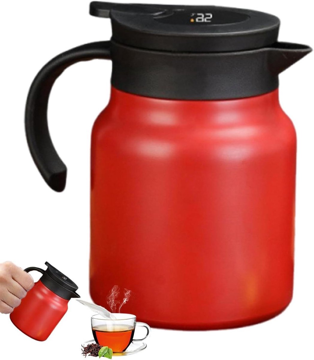 Geïsoleerde Koffiekan - Thermoskan Warme Dranken - Dranken Warm Houden - Intelligente Temperatuurweergave - 1 Liter - Rood