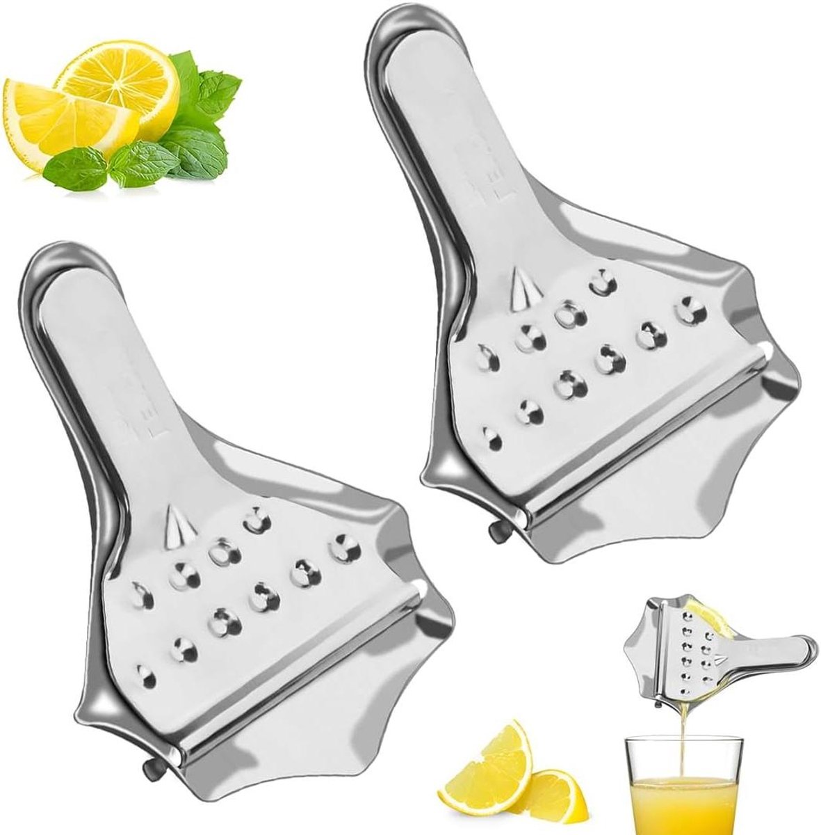 Citruspers Set - Handige Sapmaker - Vers Sap Maken - Roestvrij Staal - 2 stuks - Zilverkleurig