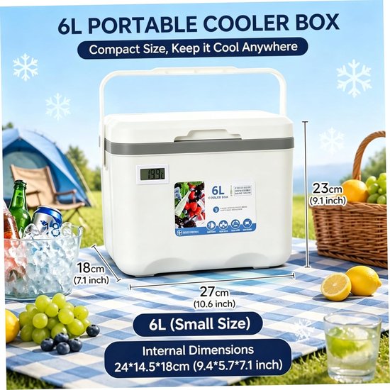 Mini Koelbox - Draagbare Ijskast - Buitenactiviteiten - Met Thermometer - 6 Liter - Wit van MINI — afbeelding 3