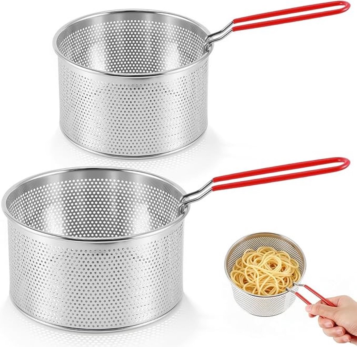 Roestvrijstalen zeefset 2-delig - 16 en 18 cm met afneembare handgreep
