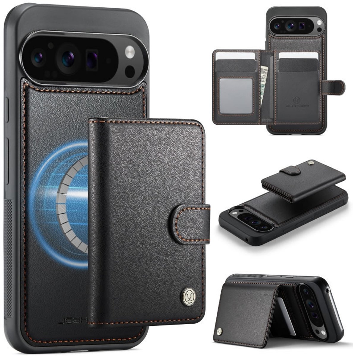 Luxe 2-in-1 Backcover + Magnetische/Afneembare Kaarthouder voor Pixel 9 Pro XL _ Zwart