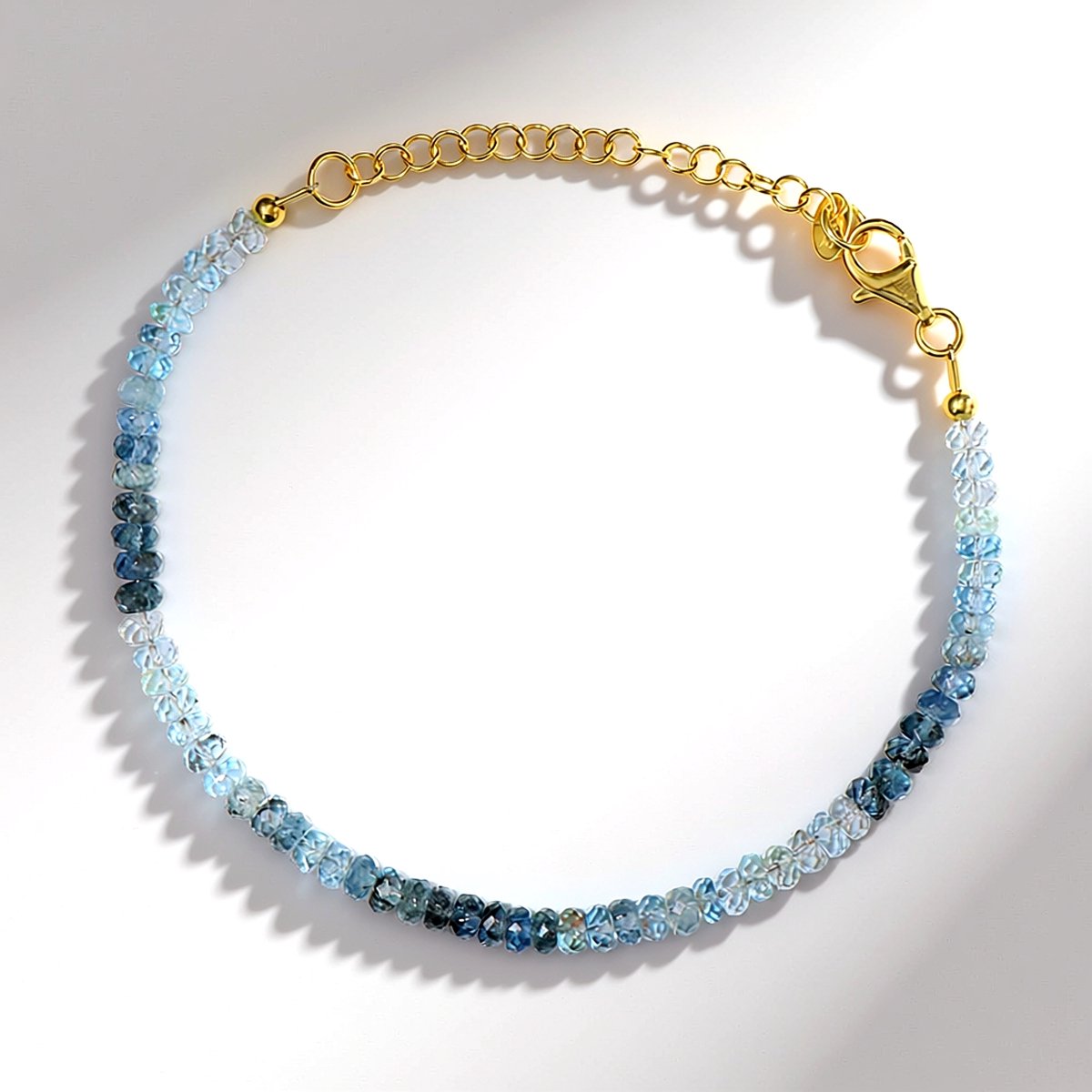 Cavill - Zilveren Armband - 925 Sterling Zilver Verguld - Santa Maria Aquamarijn 19,912 ct - Verstelbare Elegante Armband Blauw Gefacetteerde Kralen