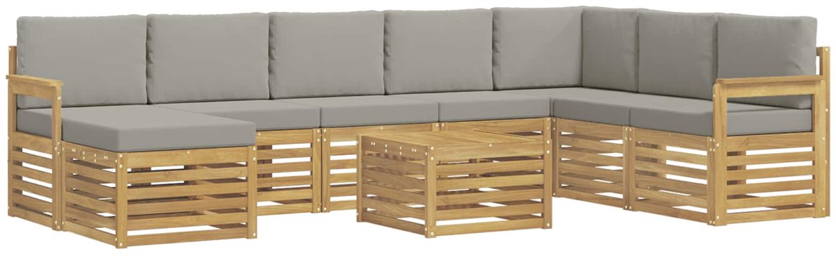 vidaXL Buiten - bank - set - 9 - st - 8-zits - Wit - en - lichtgrijs - Polyester Wit en Lichtgrijs