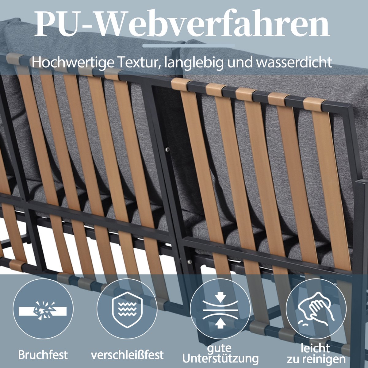 Tuin Hoekset 3-delig Grijs – Lounge Set met Voetenbank & Glazen Tafel – Weerbestendig Tuinmeubel met Kussens – PU Weefsel – foto 8
