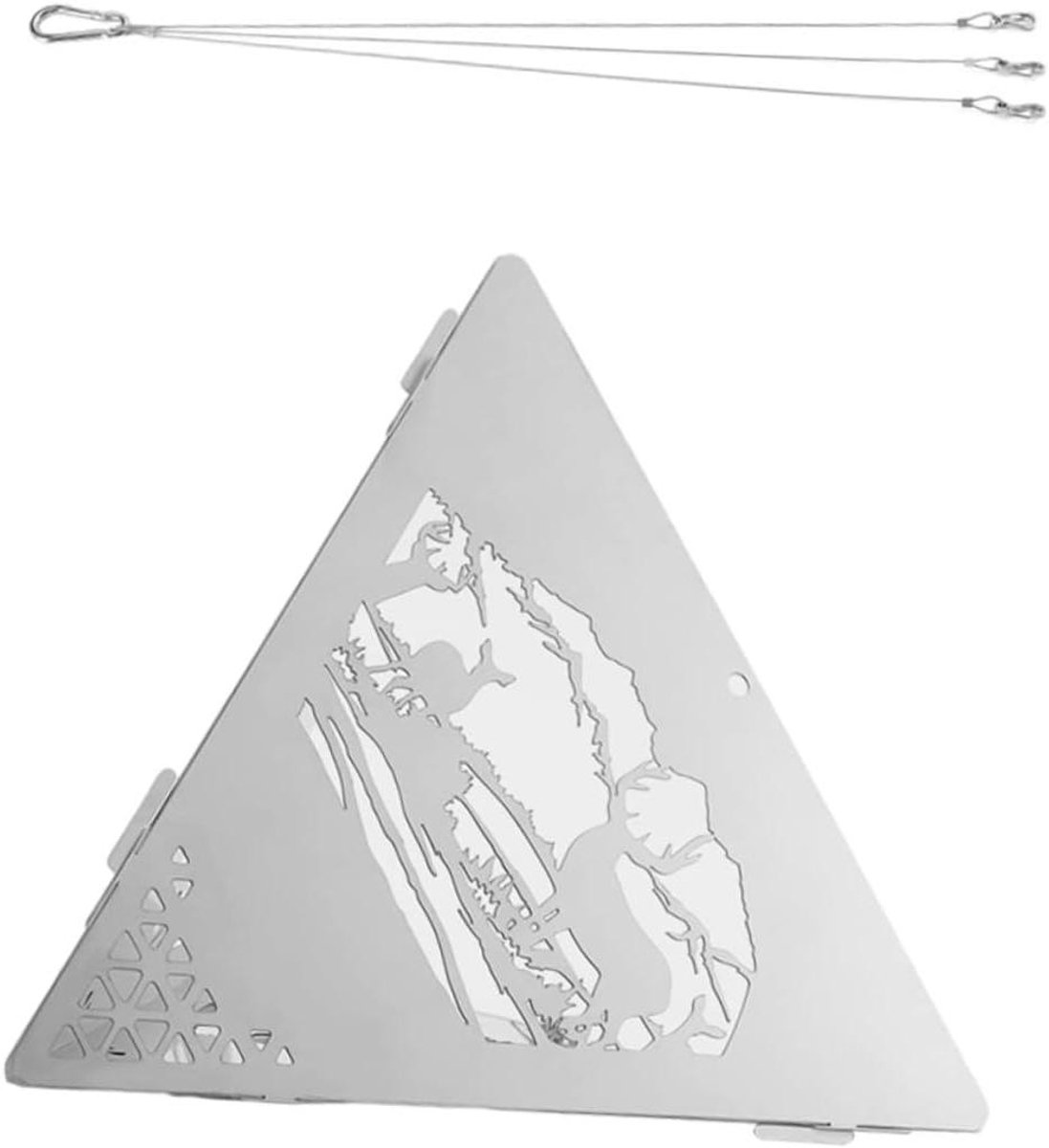 Draadkachel Roestvrijstaal - Driehoekige Vuurkorf - Barbecue En Kamperen - Afneembare Asplaat - 71x22x22CM - Zilver