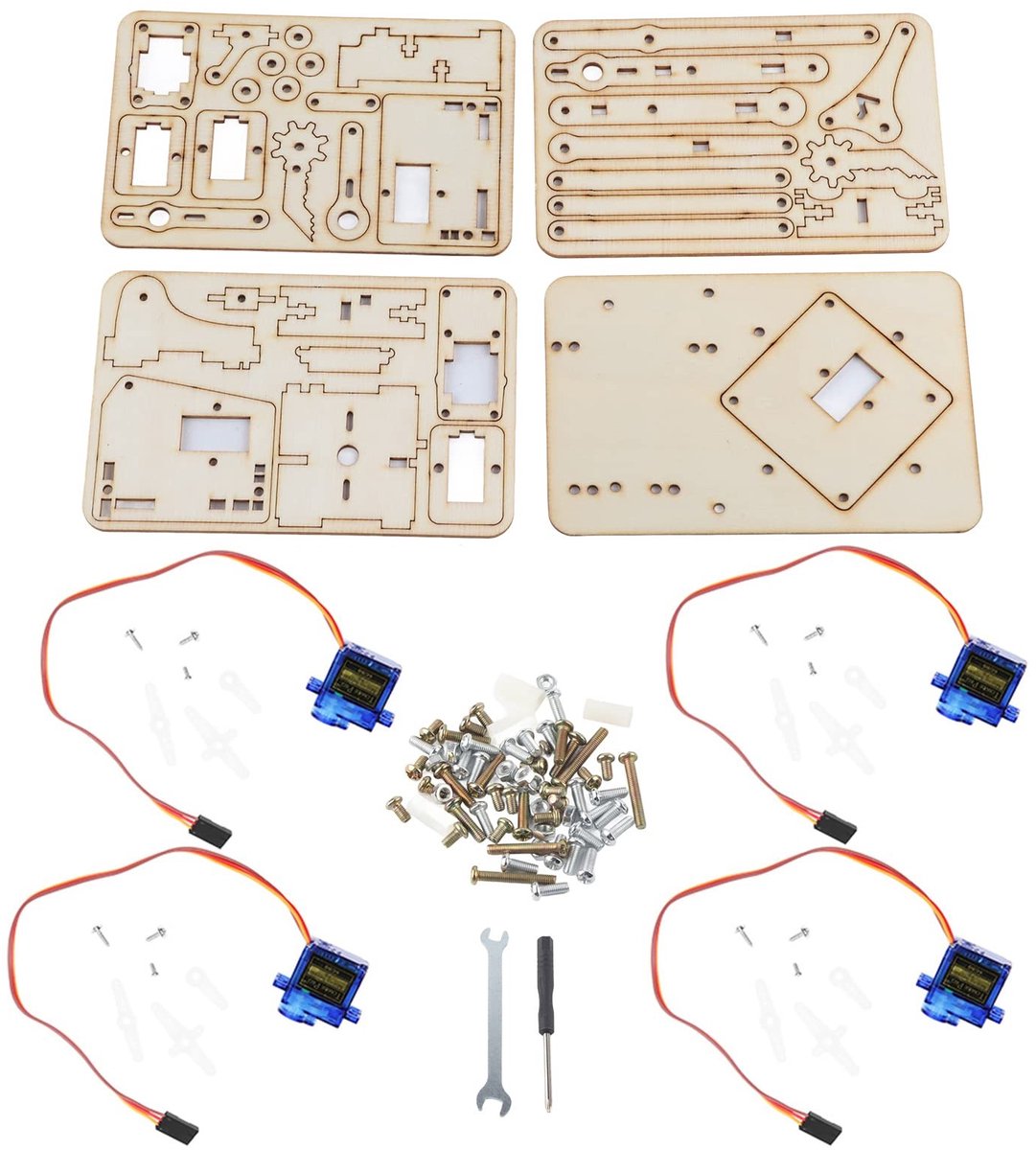 OmGoods - Dailygoody - Robotarm Kit - DIY Houten Robotarm - Geschikt voor Arduino en Raspberry Pi - 4 - Servo Aangedreven - Ideaal voor Technische Projecte