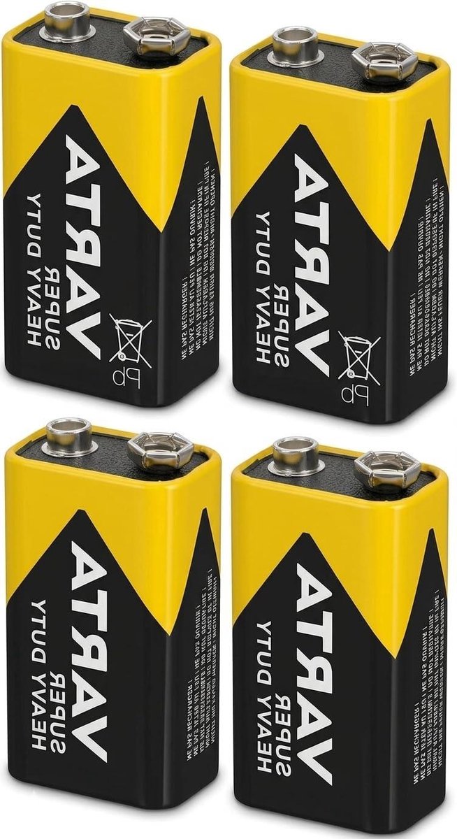 Blokbatterijen 9V - Alkaline Batterijen - Apparaten Voeden - Power on Demand - 4 Stuks - Zwart