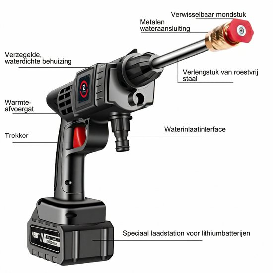 Hogedruk Accu Hogedrukreiniger Set - Draadloze Autowas Pistool met 15-cel Batterij + Gereedschapskoffer - Draagbare Reinigingsspuit B-type — afbeelding 2