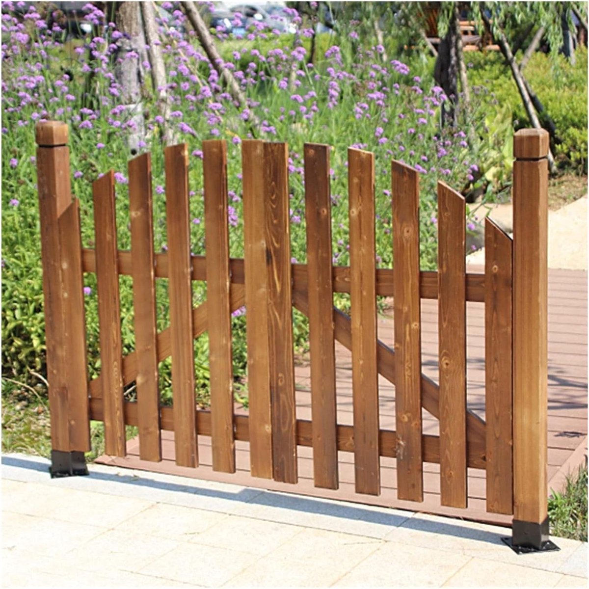 Houten Tuinpoort - Hekwerk Deur - Tuin Afscheiden - Carbonized Afwerking - 85x80cm - Bruin