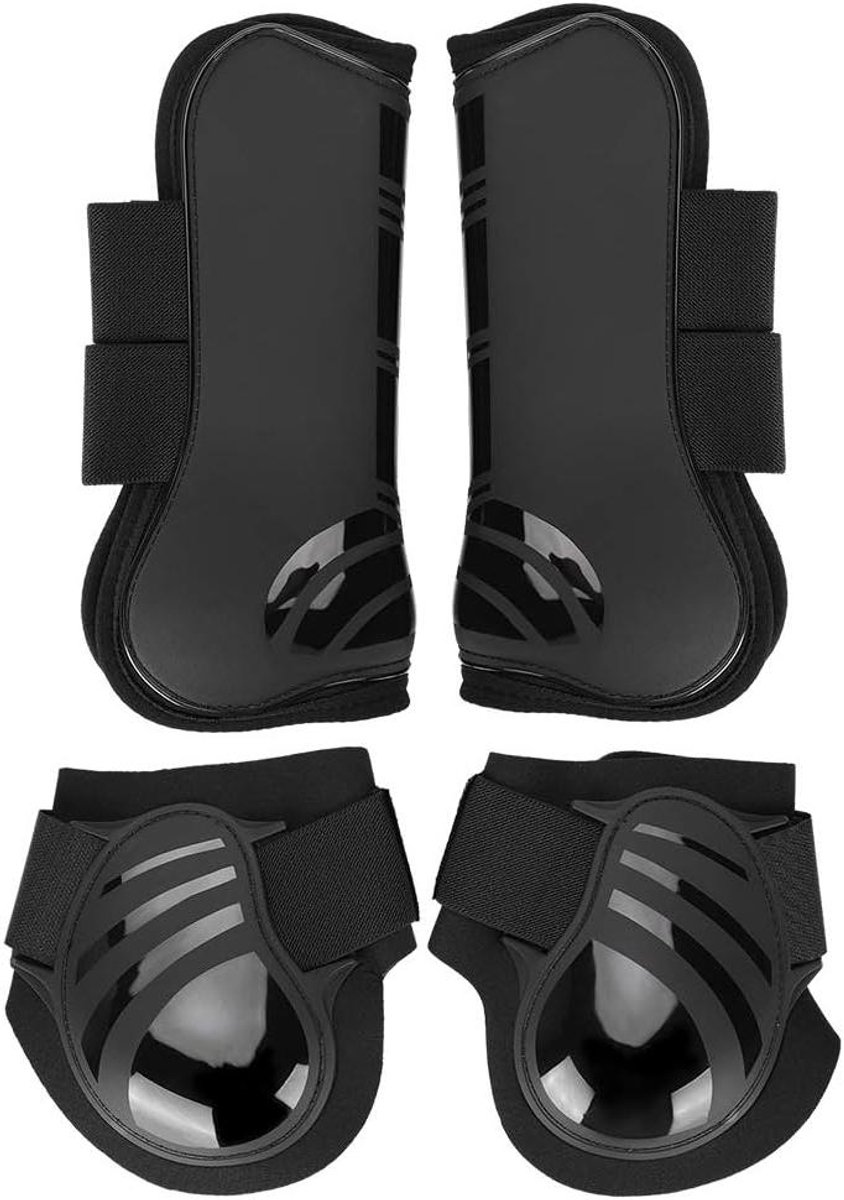 Paardenbeenbeschermers - Paardenbenen Bandages - Paardrijden Training - Verdikte Elastische Binnenvoering - Large - Zwart