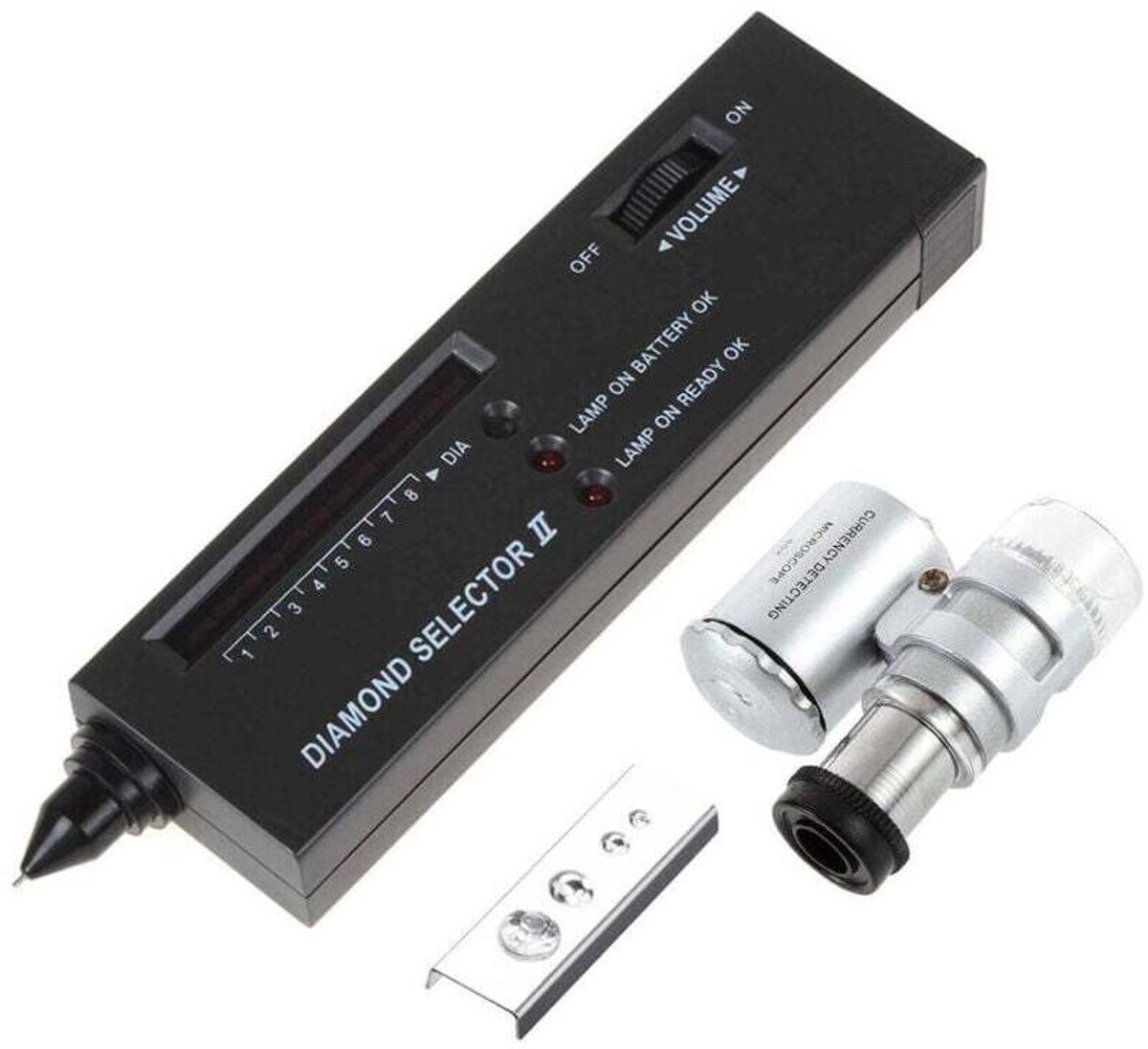 Professionele, draagbare diamanttester met 60x vergrootglas en verlichting, geschikt voor sieraden.