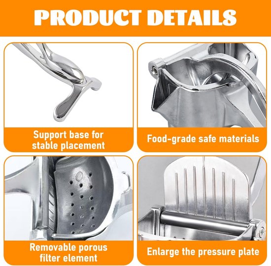 VHV - Citruspers - Citroenpers - Handmatige citruspers - RVS - Roestvrij staal - Ergonomisch - Voor sinaasappels en limoenen - Zilver van VHV — afbeelding 3