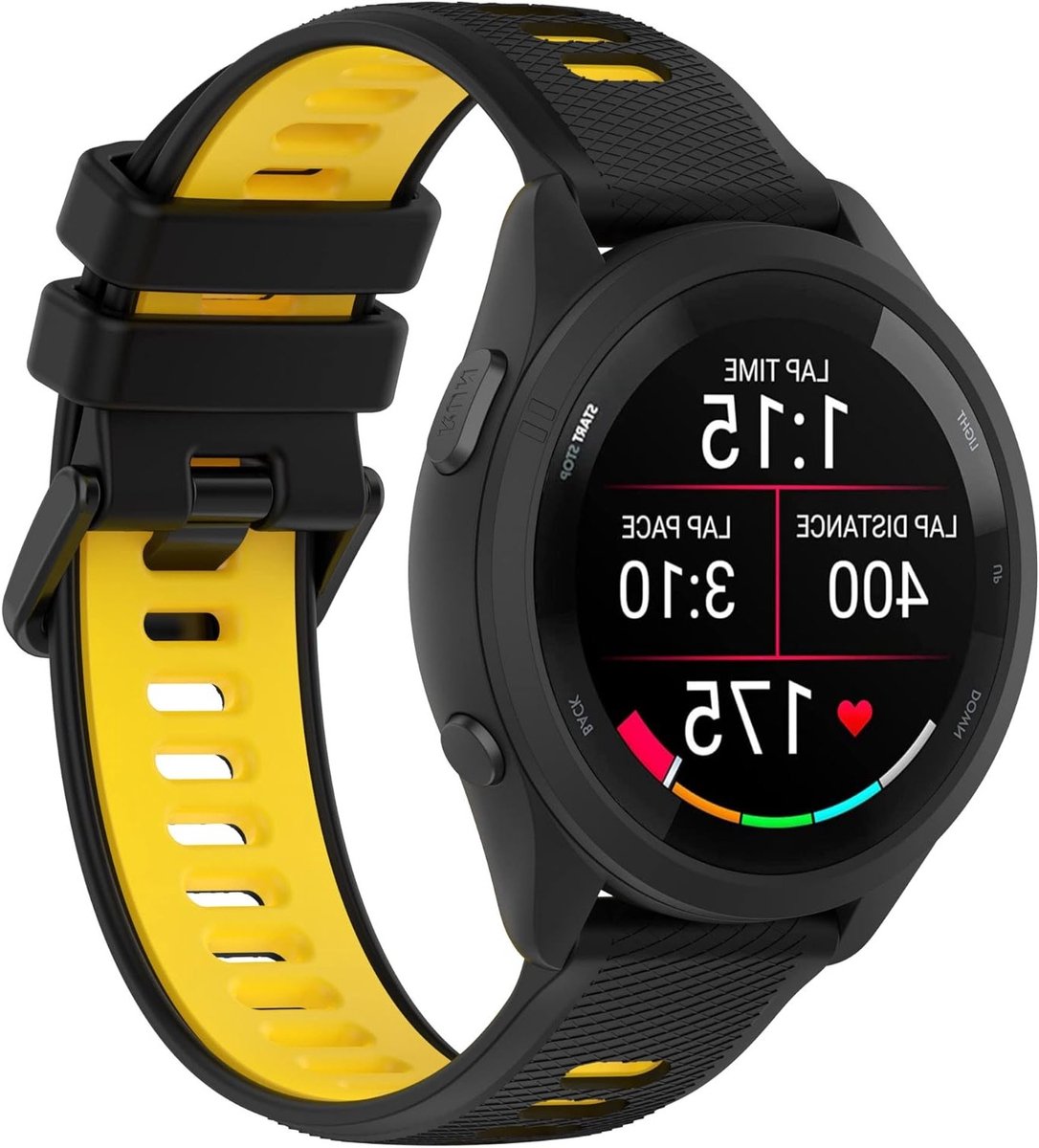 22mm Zwarte en Gele Siliconesportband voor Garmin Forerunner en Venu Modellen, Duurzaam en Comfortabel voor Actieve Gebruik