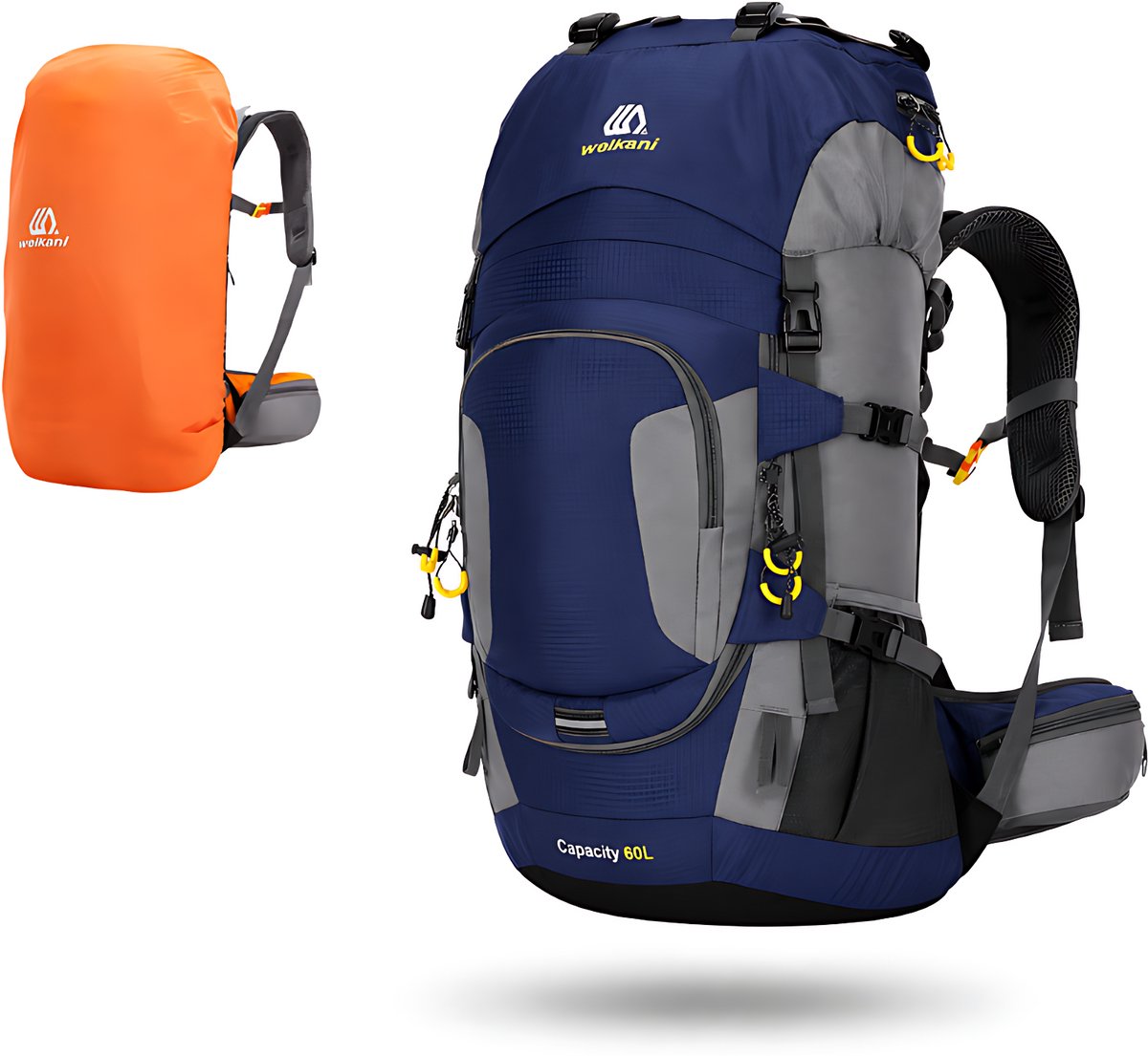 CarryQuest® 60L Wandelrugzak - Waterbestendige Trekking Backpack met Regenhoes, Mesh Rugpanelen & Heupband - Blauw