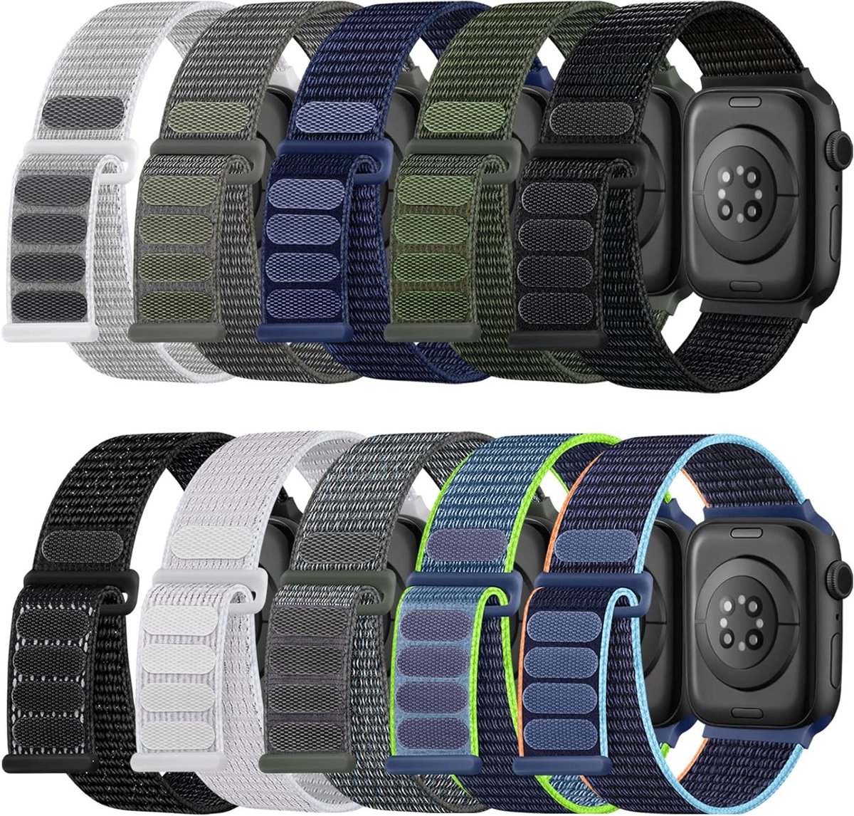 Zachte Nylon Solo Loop Bands 10-Pack voor Apple Watch - Ademend en Rekbaar, Geschikt voor 38mm tot 49mm, Ideaal voor Dames en Heren, Perfect voor Sport en Dagelijks Gebruik