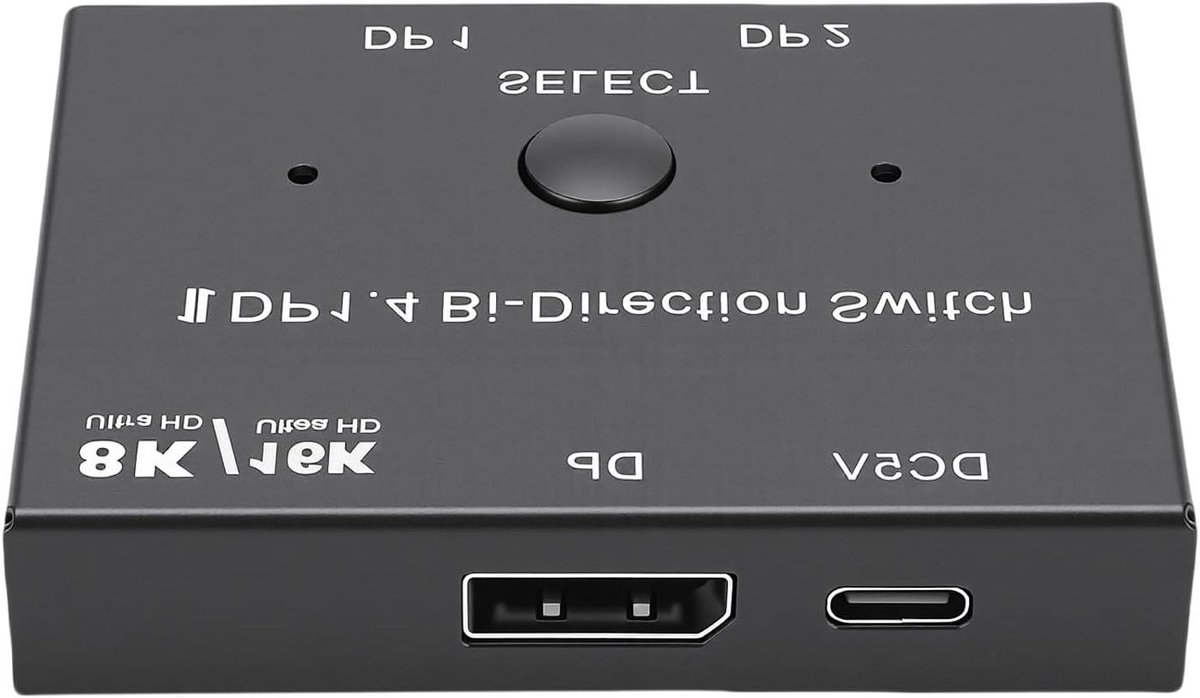 DisplayPort Switcher - Selectiebox - Beeld Wisselen - 16K 60Hz Resolutie - Aluminium - Zwart