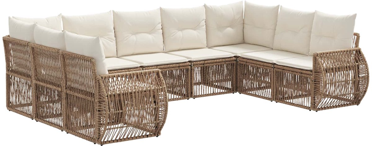 vidaXL - Tuinbank - Set - 9 - pcs - Beige - en - Crème - Wit - poly - rattan
