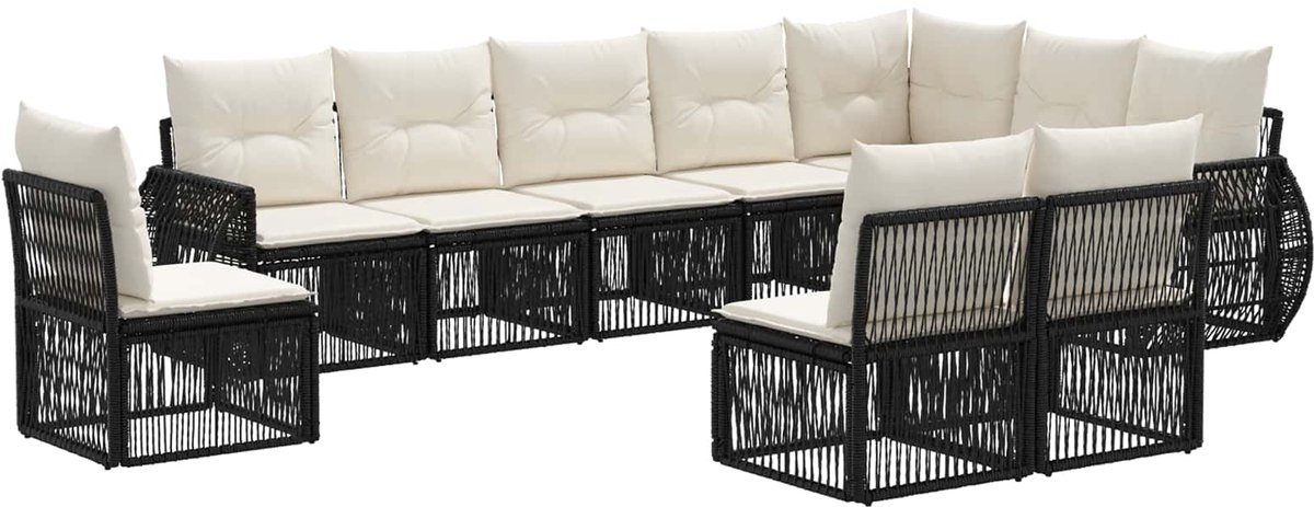 vidaXL - Tuinbank - Set - 10 - pcs - Zwart - en - Crème - Wit - poly - rattan