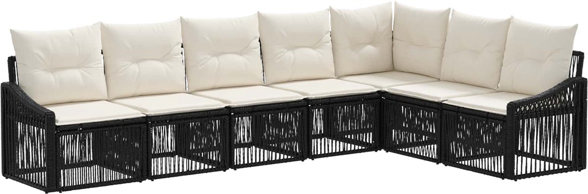 vidaXL - Tuinbank - Set - 7 - pcs - Zwart - poly - rattan