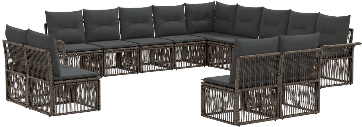 vidaXL - Tuinbank - Set - 13 - pcs - Grijs - poly - rattan