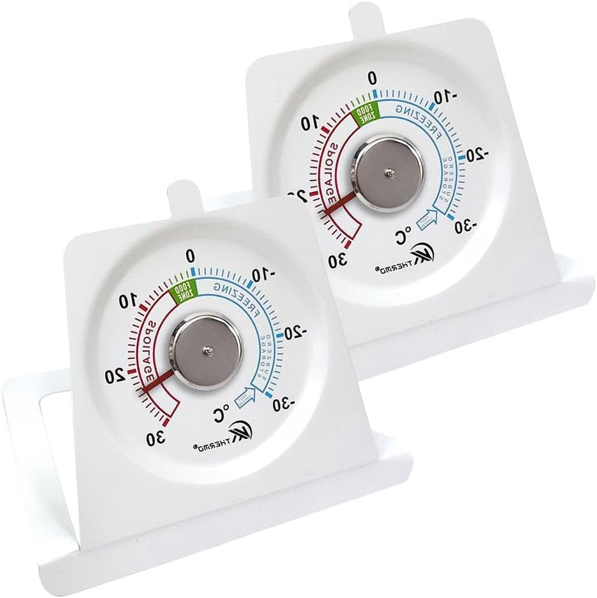 Koelkastthermometer 2 stuks - Analoge meter - Temperatuur bewaken - Duidelijke kleurenschaal - Min 30 Max 30 - Wit